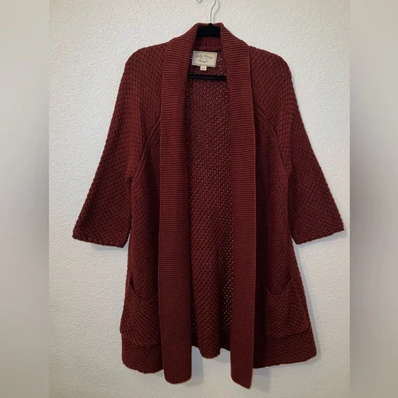 Lucky Brand Cardigan Burgundy 3/4 Sleeve size Large - Picture 4 of 7